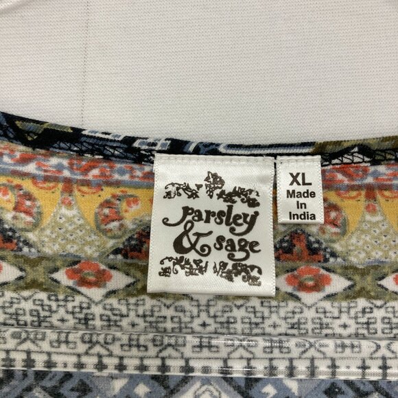Parsley & Sage Blouse size XL Multi Color Abstract Boho Stretch Festival Top - Picture 2 of 8